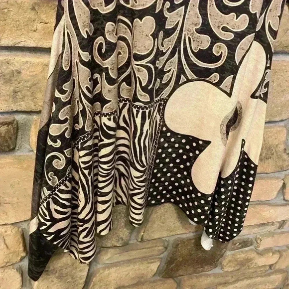 Amma Womens Black Cream Zebra Floral Print Midi High Low Comfortable Dress M - Picture 11 of 12